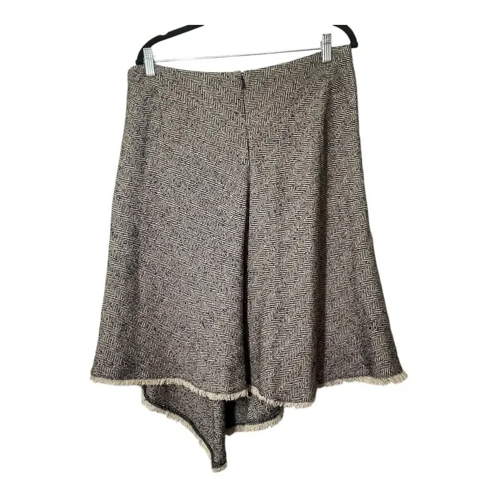 DKNY Asymmetric Hem Herringbone Skirt Knee Length Academia Size 12 Wool Blend